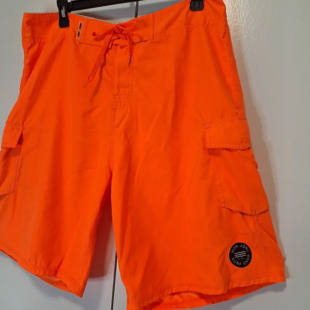 Ron Jon Surf Shop Men's Swimming Trunks Bright Orange, Secure Pockets Size 32